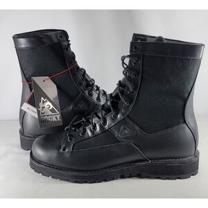 Rocky Men's Black Leather Portland Lace-up Waterproof Combat Boots Vibram Soles